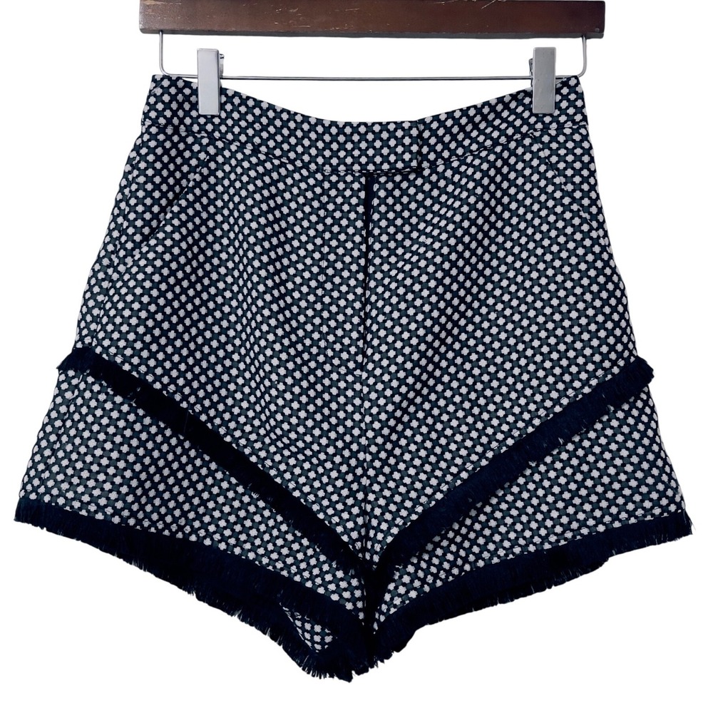 Finders Women Shorts Medium Black‎ White Geometric Fringe High Waisted Boho Chic